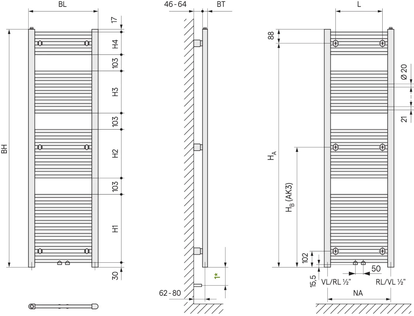 Kermi Bano Designheizkörper, weiß RAL 9016 seidenglanz, Höhe x Länge x Tiefe: 764 x 390 x 32 mm, Wärmeleistung 284 Watt