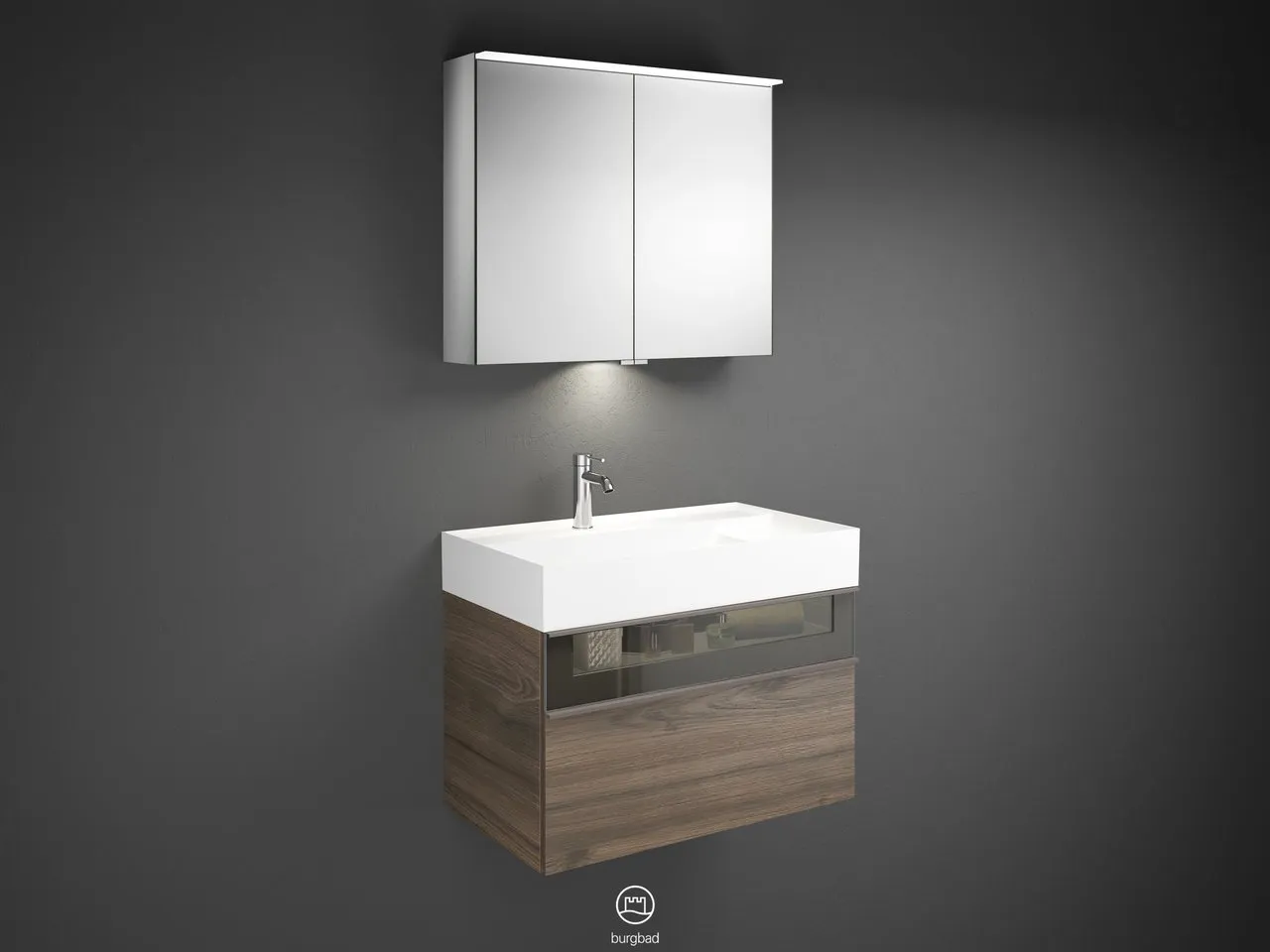 burgbad Yumo SFLA082 Badmöbelset Spiegelschrank mit Mineralguss-Waschtisch burgbad Yumo SFLA082 Badmöbelset Spiegelschrank mit Mineralguss-Waschtisch