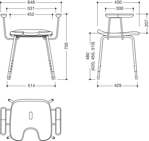 HEWI Hocker „Serie 802 LifeSystem“ 64,8 × 45 cm