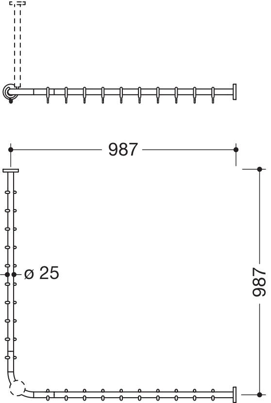 HEWI Duschvorhangstange „System 900“ 102,2 × 102,2 cm