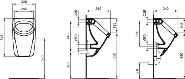 Ideal Standard Eurovit Urinal, weiß, Zulauf von hinten