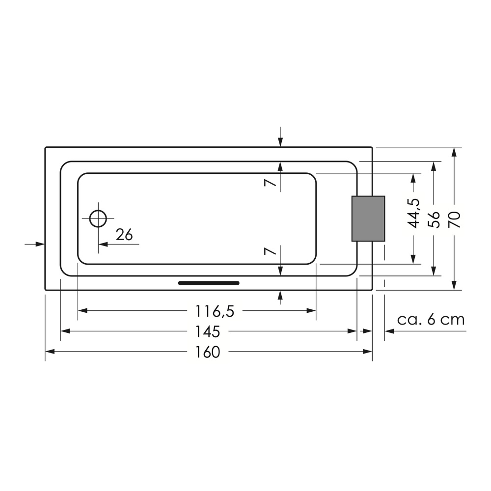 repaBAD Badewanne „Livorno Mono“ rechteck 1600 × 700 mm in Weiß