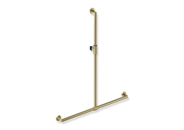 Duschhandlauf mit verschiebbarer Brausehalterstange, Edelstahl, PVD, mit magnetischem Brausehalter, senkrechte Länge 1250 mm, waagerechte Länge 965 mm, D: 32 mm, in Farbe CK (messing glänzend)