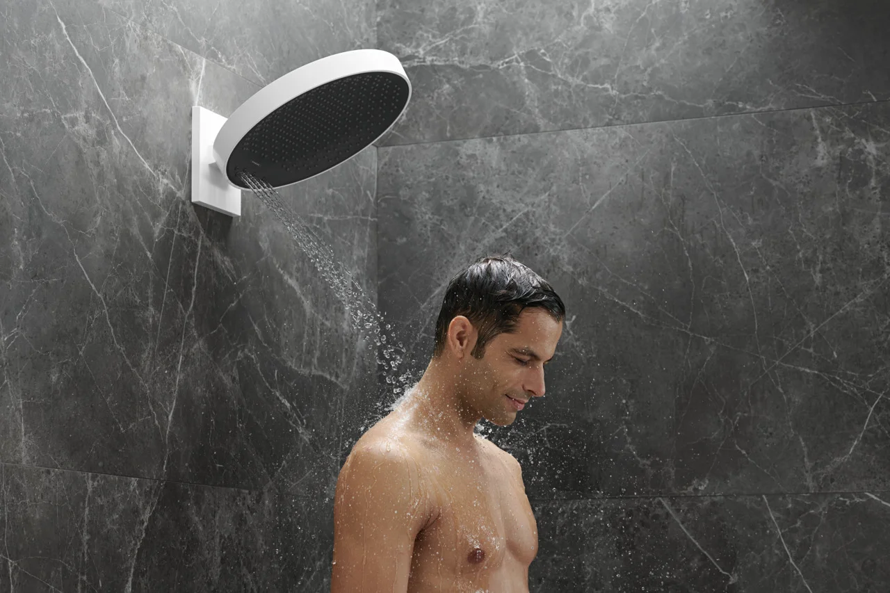 Hansgrohe Rainfinity Kopfbrause 360° 3jet, Wandmontage mattweiß, 360 mm Brausekopfgröße, DN15 Anschluss Hansgrohe Rainfinity Kopfbrause 360° 3jet, Wandmontage mattweiß, 360 mm Brausekopfgröße, DN15 Anschluss