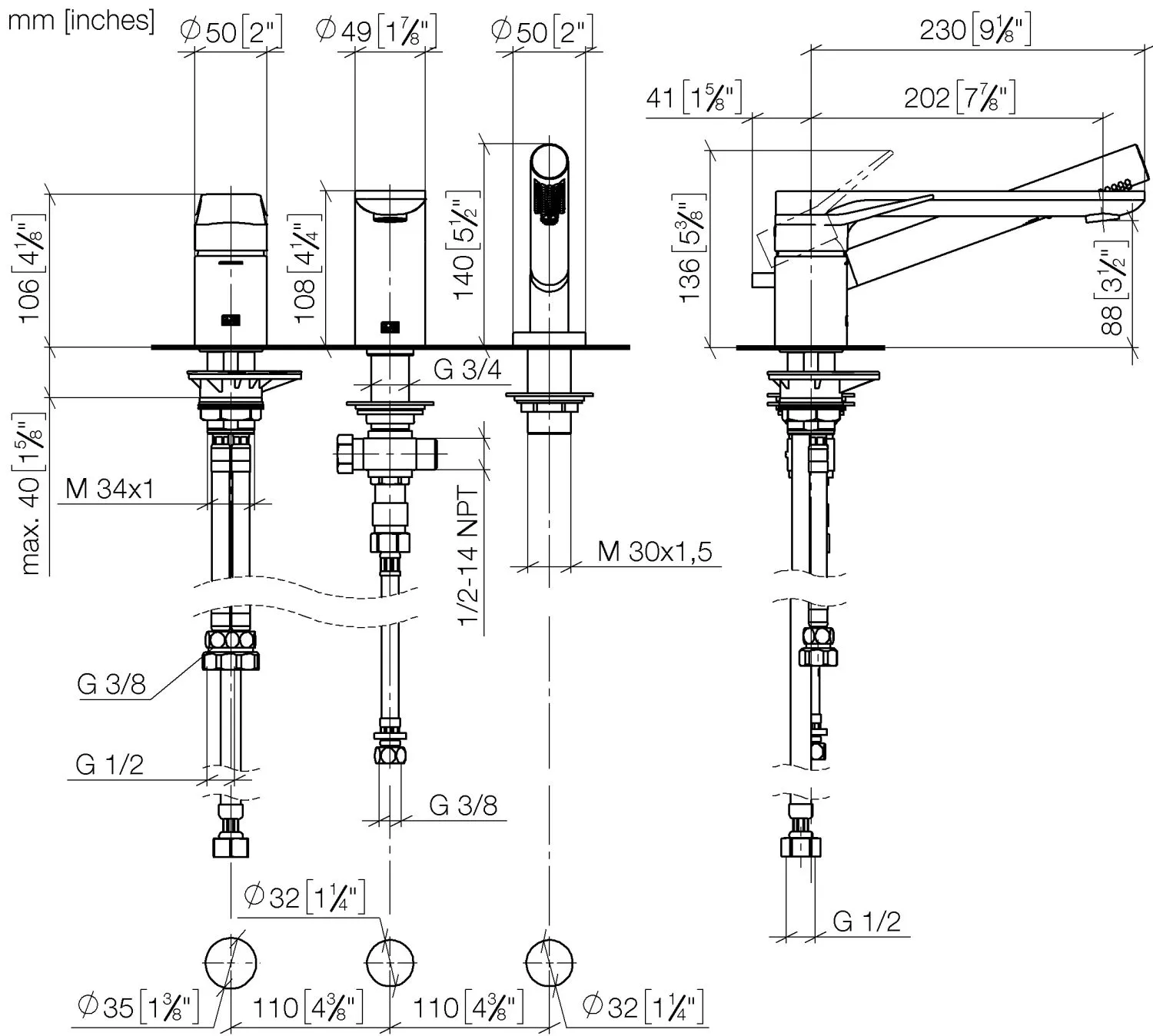 Wannen-Dreiloch-Einhandbatterie für Wannenrand- bzw. Fliesenrandmontage LISSÉ Chrom 27412845