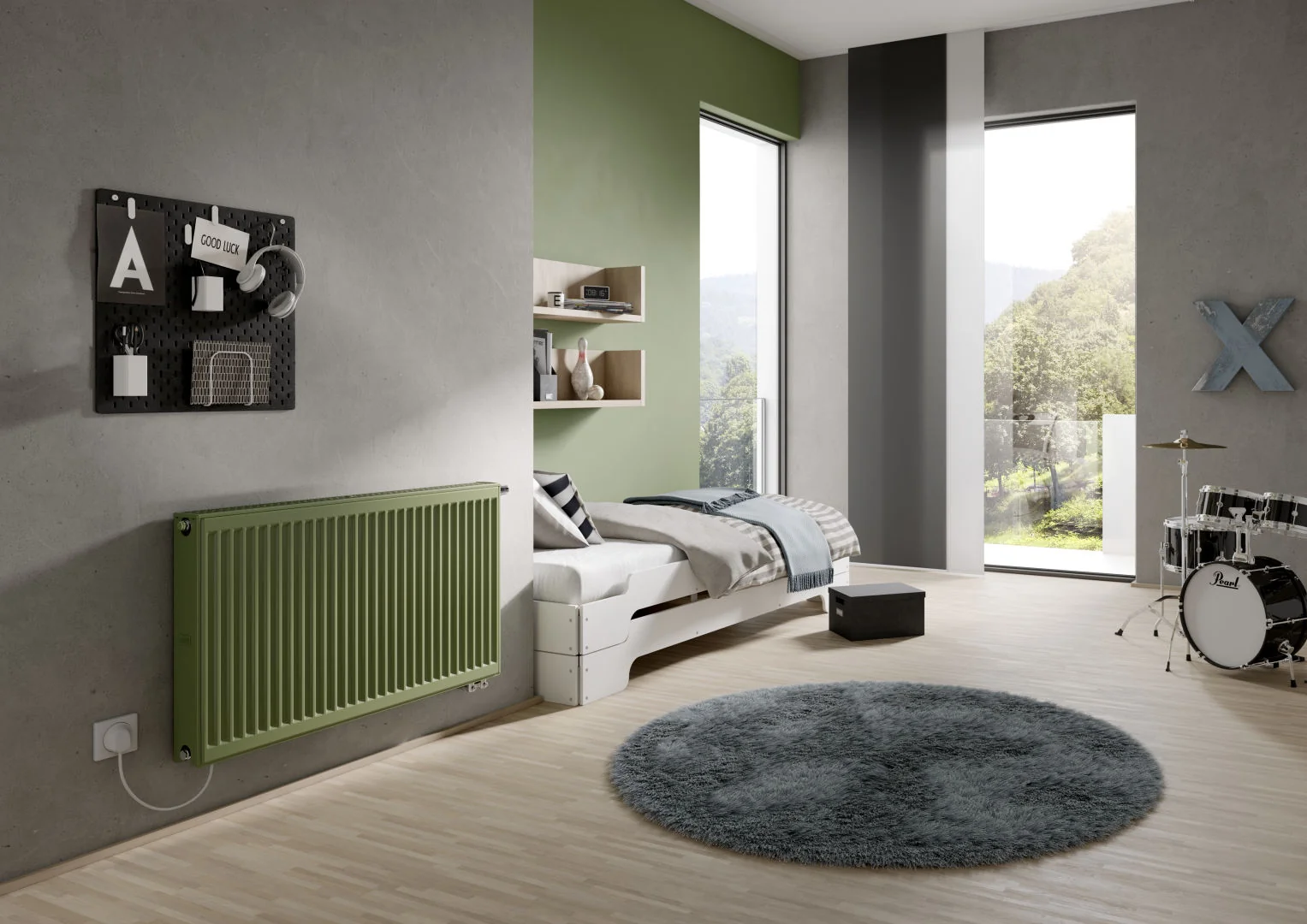 Flachheizkörper x-flair Profil-K Typ 22, HxLxT: 400x1000x100 mm, Farbe: Weiß RAL 9016 seidenglanz, 10 bar, Abdeckung: mit, Wärmeleistung 45/35-20: 557 Watt, Bohrkonsole