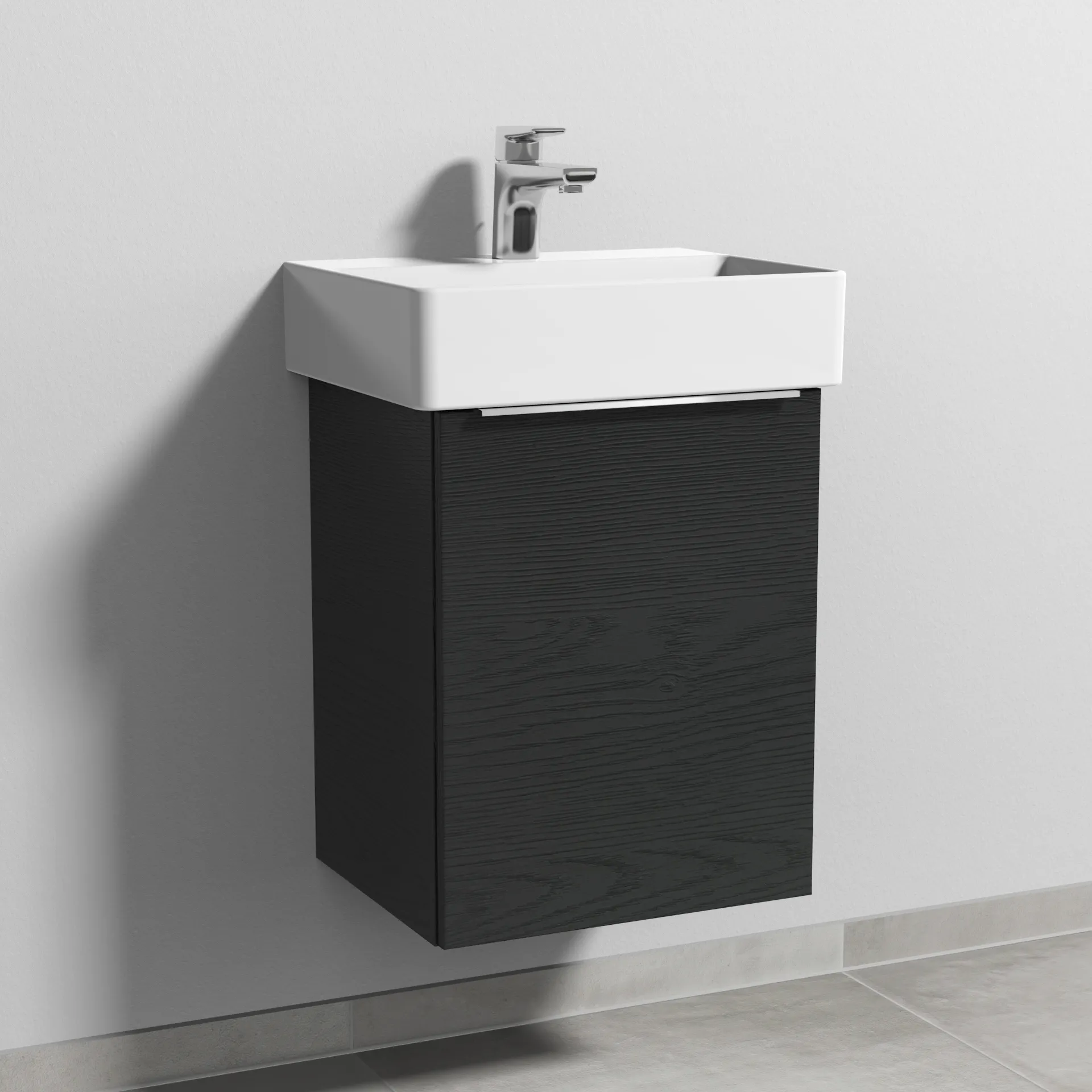 Sanipa Waschtischunterschrank „3way“ passend zu Keramik-Waschtische Dura Square von Duravit 400 × 517 × 337 mm in Black Oak, Anschlag rechts