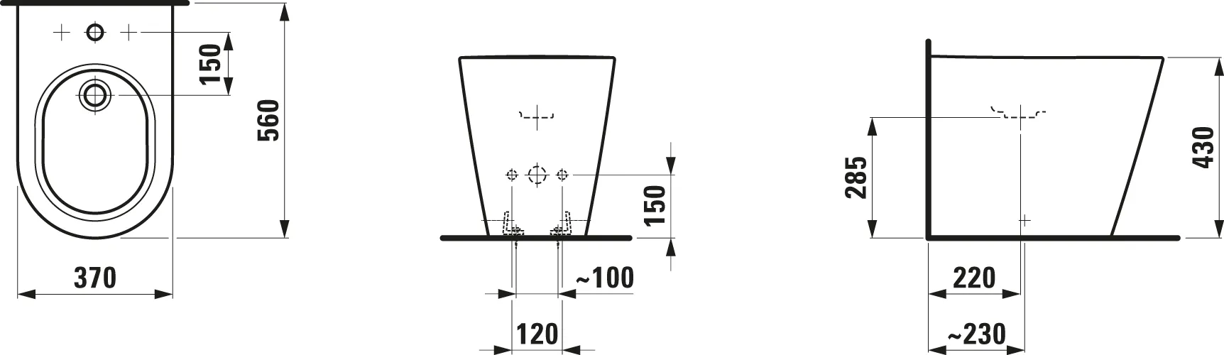 Standbidet Kartell • 560x370x430 1 Hahnloch ohne seitliches Loch für Wasseranschluss weiß