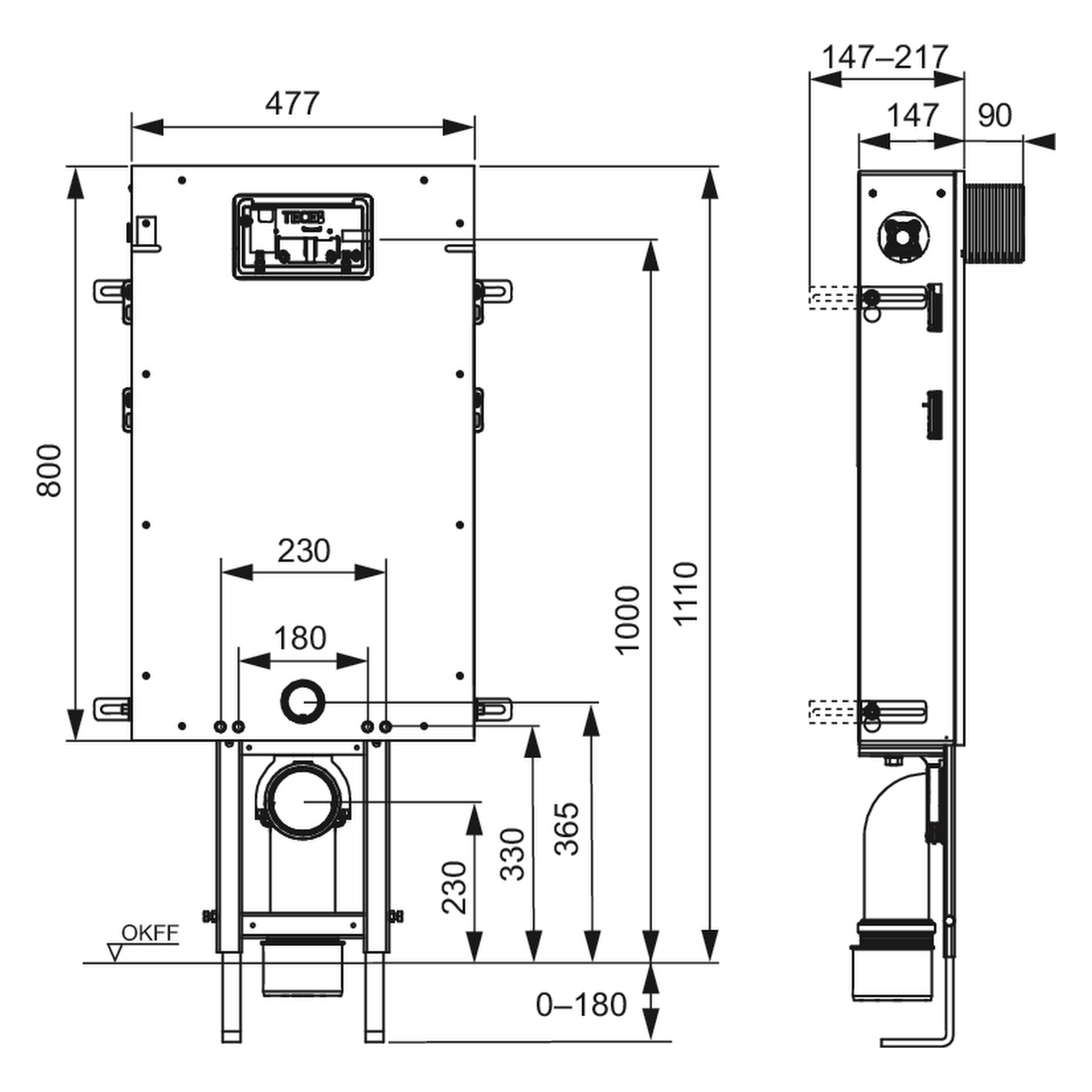 TECEbox WC-Modul mit Uni-Spülkasten, mit verfliesungsfähiger Frontverkleidung, Bauhöhe 1110 mm