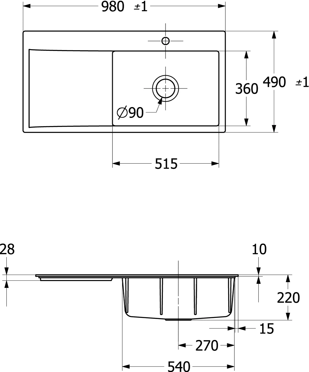 Villeroy & Boch Subway Style 60 Flat 980x490mm