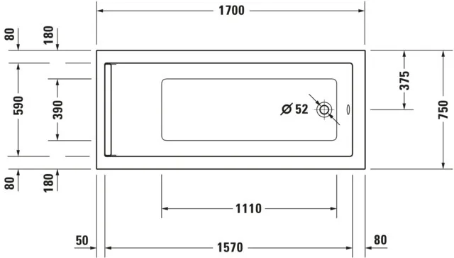 Duravit Badewanne „Starck“ rechteck 170 × 75 cm, Fußablauf