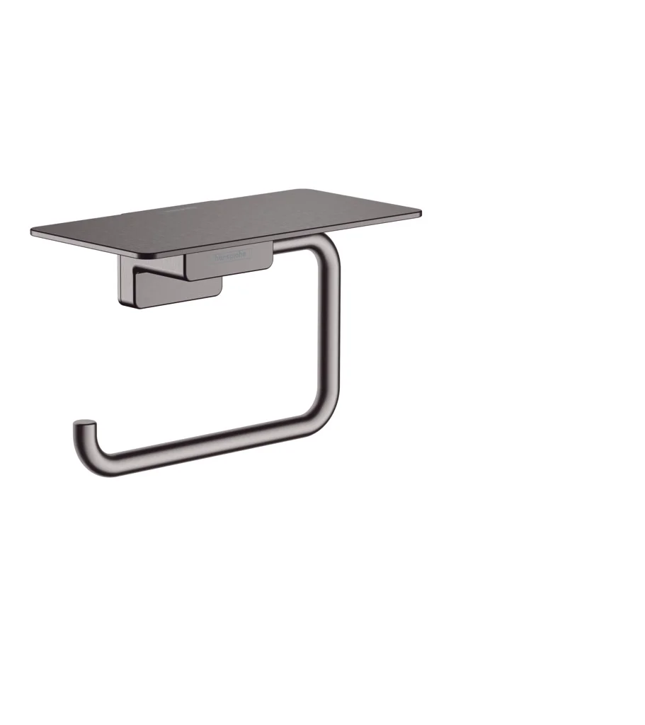 Hansgrohe AddStoris Q Papierrollenhalter mit Ablage, Brushed Black Chrome, Wandmontage, 150 mm Ablagefläche Hansgrohe AddStoris Q Papierrollenhalter mit Ablage, Brushed Black Chrome, Wandmontage, 150 mm Ablagefläche