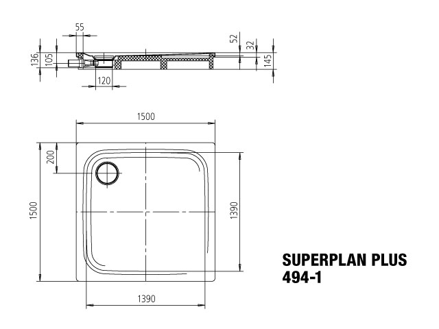 Kaldewei quadrat Duschwanne „Superplan Plus“ 150 × 150 cm in alpinweiß