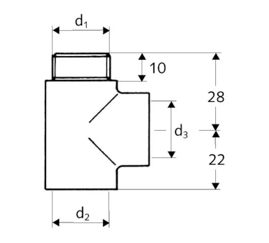 T-Stück, DN 15 G 1/2 AG, DN 15 G 1/2 IG, chrom