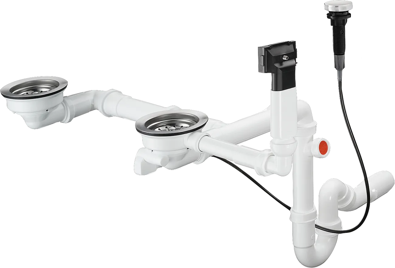 Hansgrohe D17-11 Automatische Ab-und Überlaufgarnitur für Doppelbecken Granit, Chrom