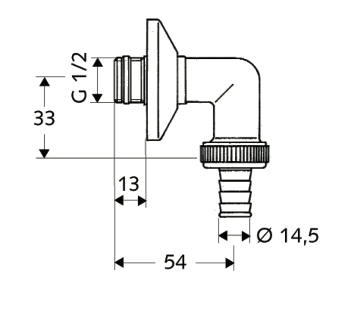 Anschlussbogen mit Rosette, DN 15 G 1/2 AG mit ASAG easy, Schlauchverschraubung Ø 14,5 mm (DN 20 G 3/4 AG), chrom