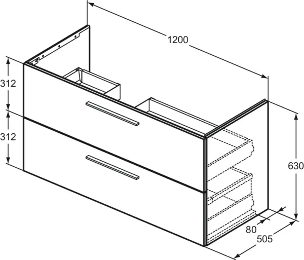 Möbelwaschtischunterschrank i.life B 2 Auszüge Siphonausschnitt auf der linken Seite 1200x505x630mm Weiß matt Möbelwaschtischunterschrank i.life B 2 Auszüge Siphonausschnitt auf der linken Seite 1200x505x630mm Weiß matt