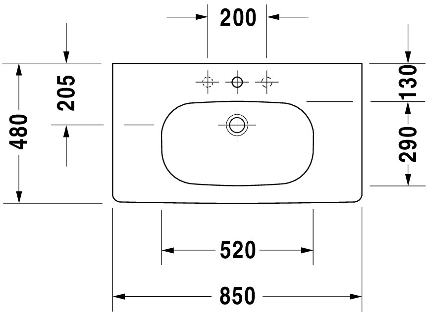Waschtisch Med „D-Code“, Form rechteckig 85 × 48 cm 