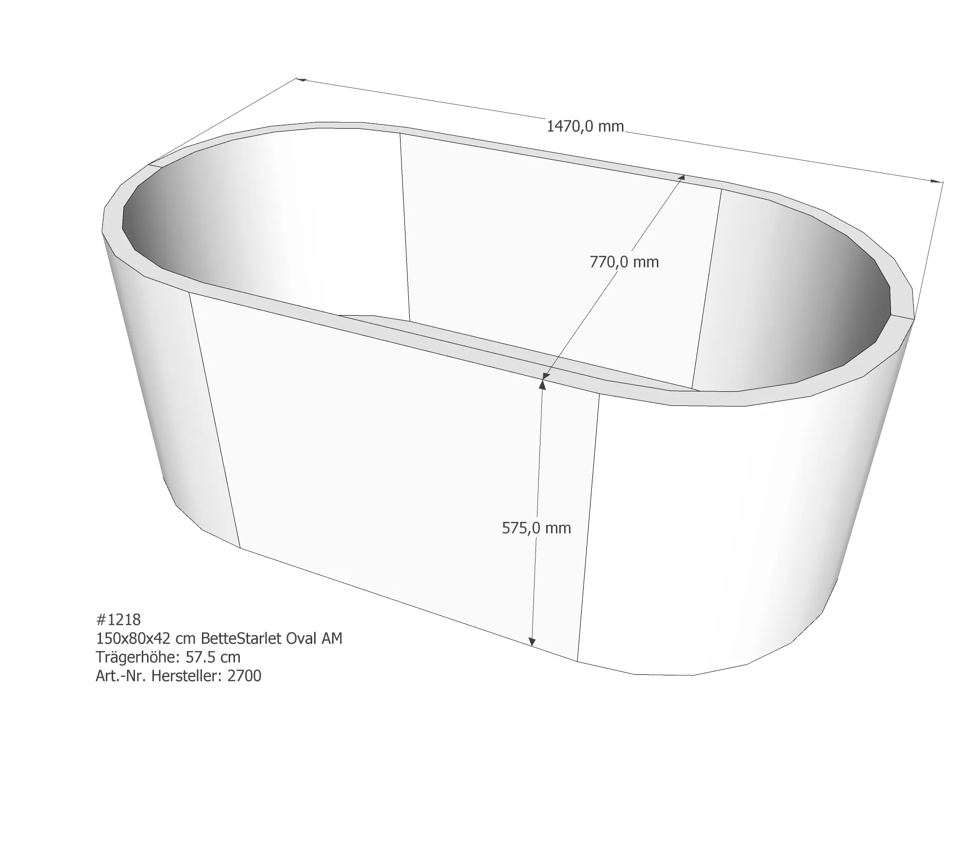 Badewannenträger für Bette StarletOval 150 × 80 × 42 cm