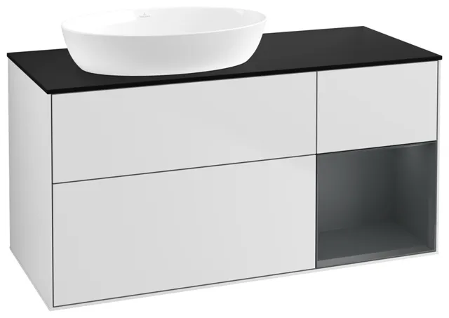Villeroy & Boch Waschtischunterschrank „Finion“ für Schrankwaschtisch 1200 × 603 × 501 mm White Matt Lacquer, für Becken links, ohne Hahnlochbohrung