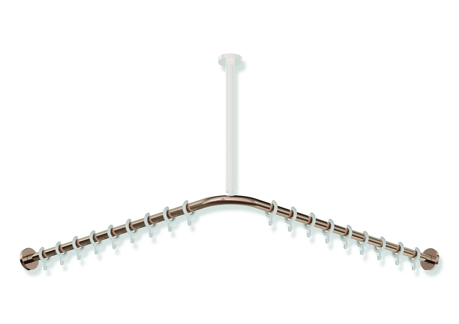 HEWI Vorhangstange System 900, Edelstahl PVD Kupfer glänzend, Achsmaß 887 x 887 mm, 18 Ringe aus POM, kürzbar HEWI Vorhangstange System 900, Edelstahl PVD Kupfer glänzend, Achsmaß 887 x 887 mm, 18 Ringe aus POM, kürzbar