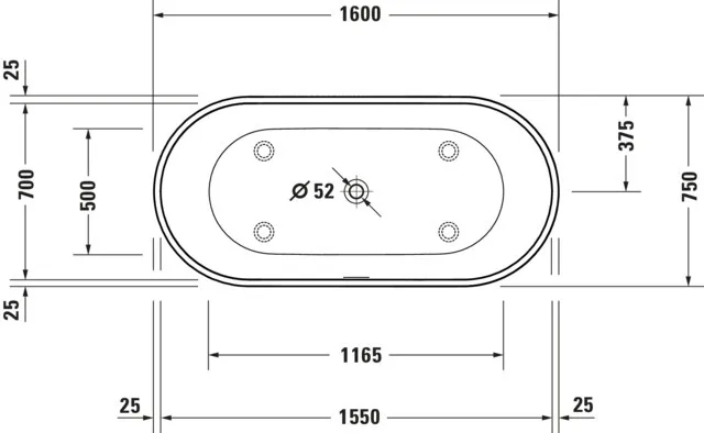 Duravit Badewanne „D-Neo“ freistehend oval 1600 × 750 mm, Mittelablauf mit Überlauf, in Weiß (matt) Duravit Badewanne „D-Neo“ freistehend oval 1600 × 750 mm, Mittelablauf mit Überlauf, in Weiß (matt)