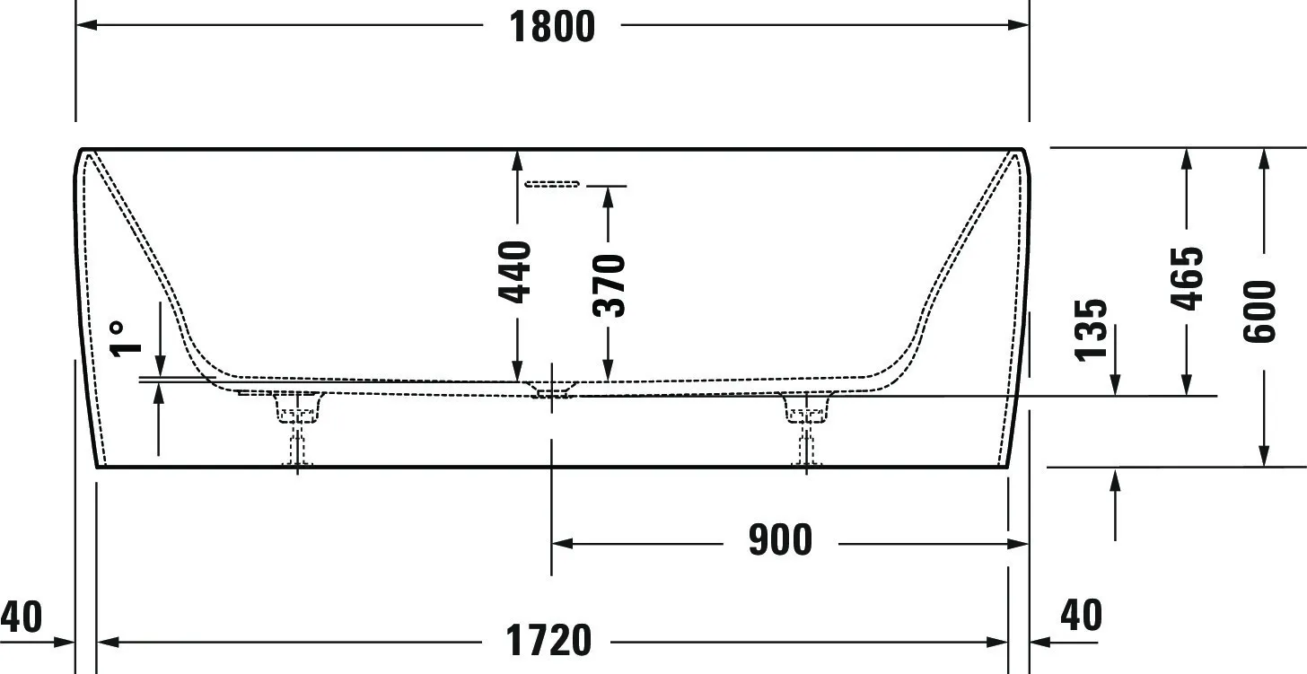 Duravit Badewanne „Qatego“ freistehend rechteck 180 × 80 cm, Mittelablauf