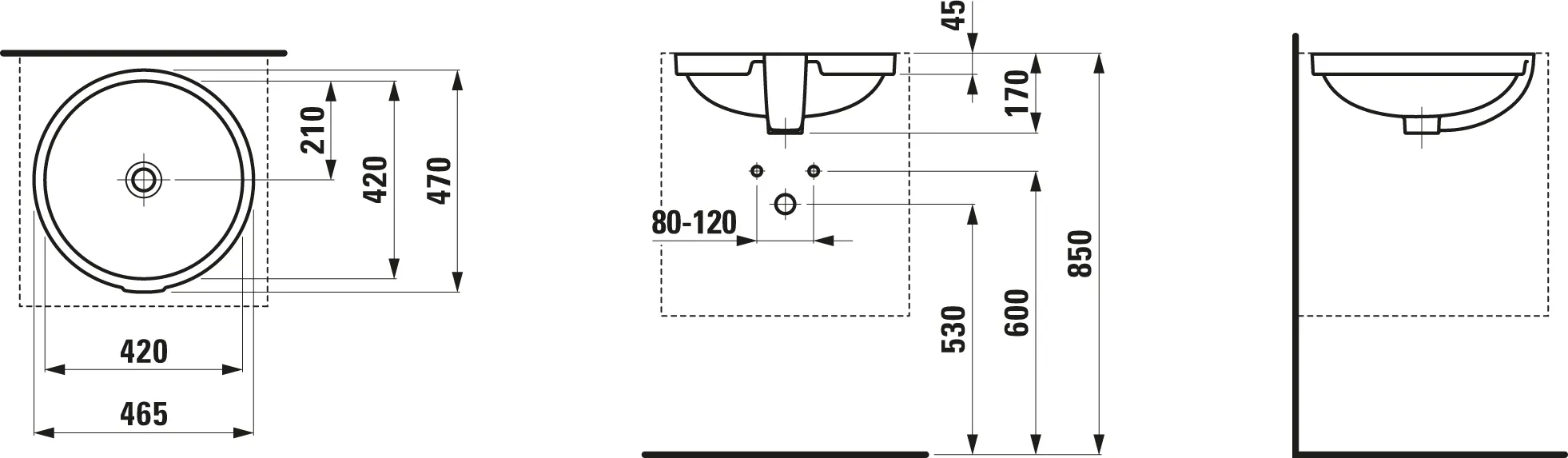 Laufen Einbauwaschtisch PRO B 470x465x170, weiß, ohne Hahnloch, mit Überlauf Laufen Einbauwaschtisch PRO B 470x465x170, weiß, ohne Hahnloch, mit Überlauf