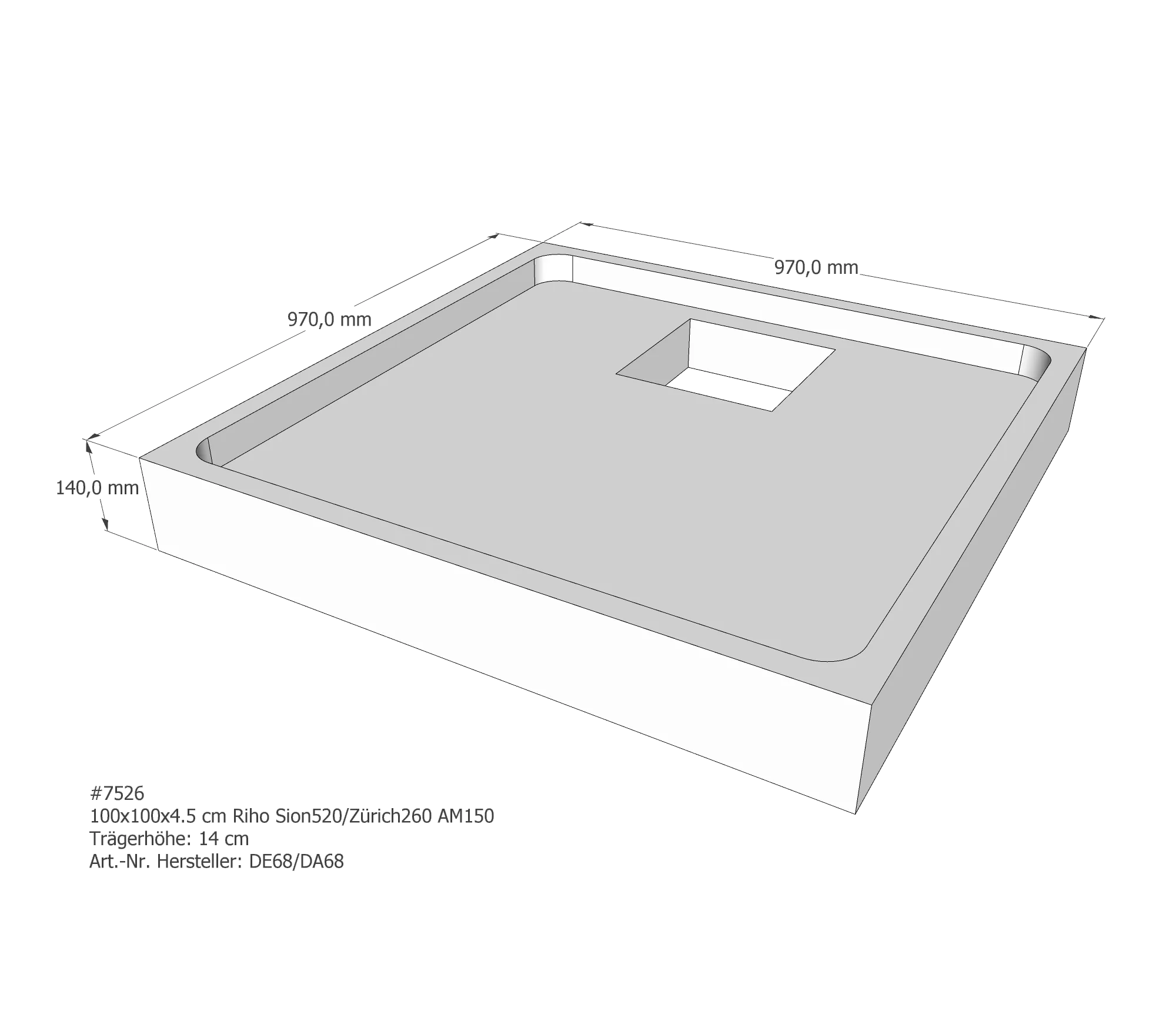 Duschwannenträger passend für Riho Sion 100 × 100 × 4,5 cm Duschwannenträger passend für Riho Sion 100 × 100 × 4,5 cm