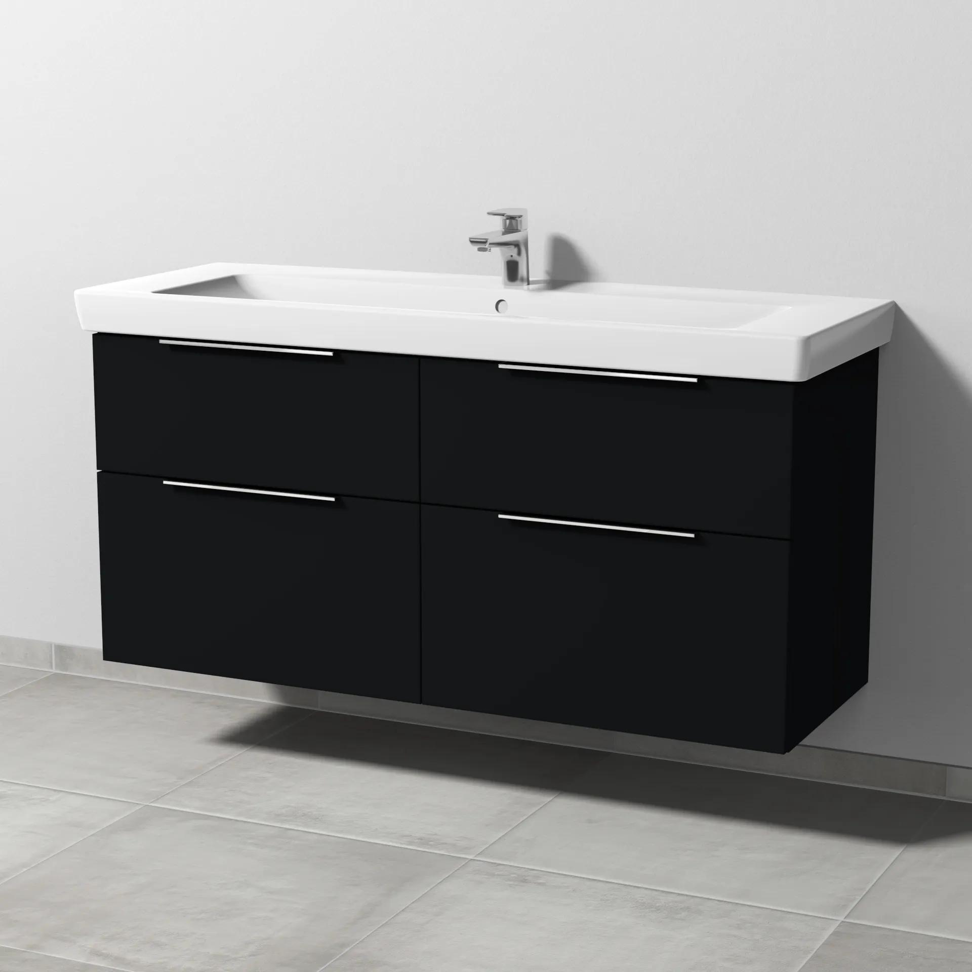Sanipa Waschtischunterschrank „3way“ 1250 × 593 × 447 mm in Schwarz (matt), Becken mittig