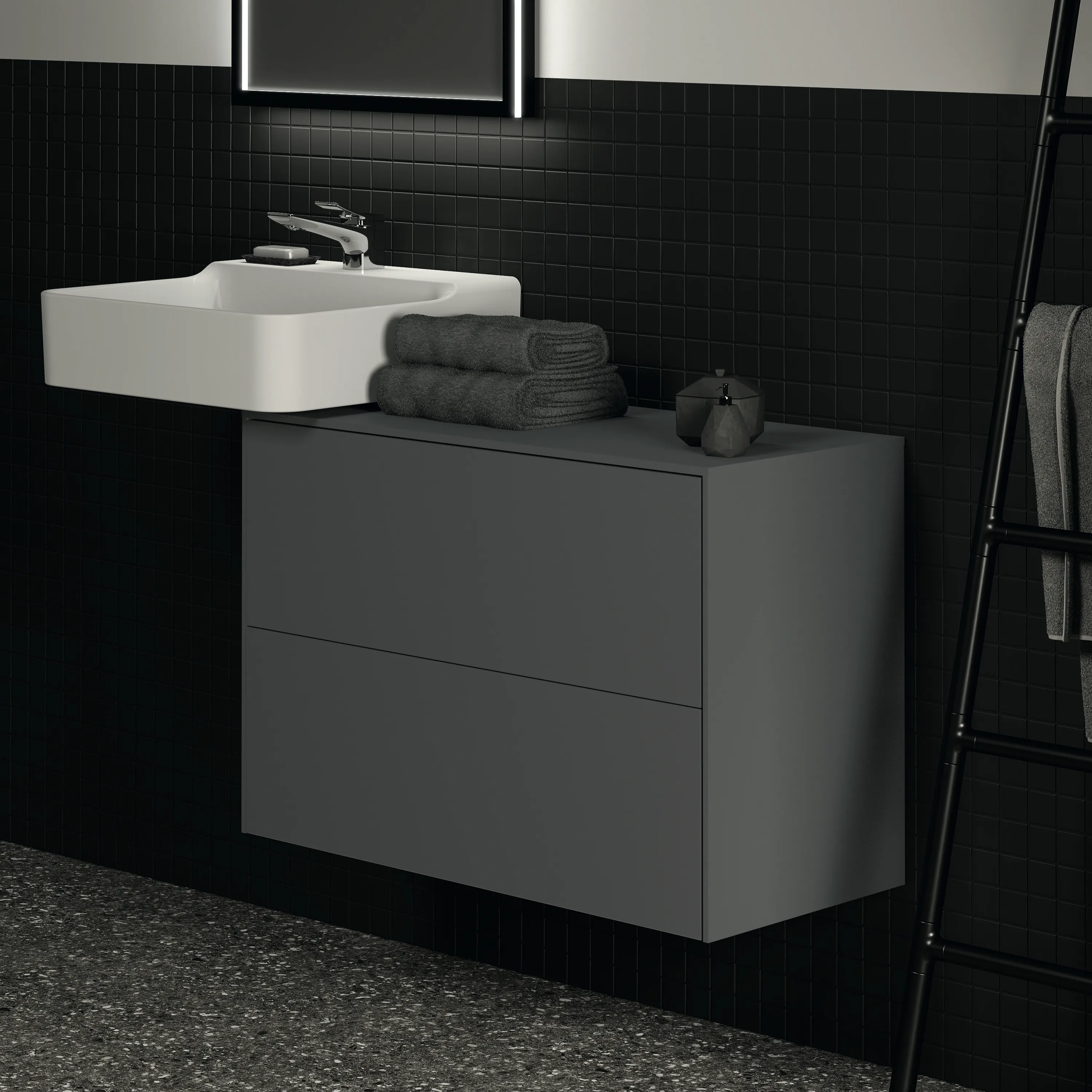 Ideal Standard Waschtischunterschrank „Conca“ 80,2 × 55 × 37,3 cm Anthrazit matt lackiert Ideal Standard Waschtischunterschrank „Conca“ 80,2 × 55 × 37,3 cm Anthrazit matt lackiert