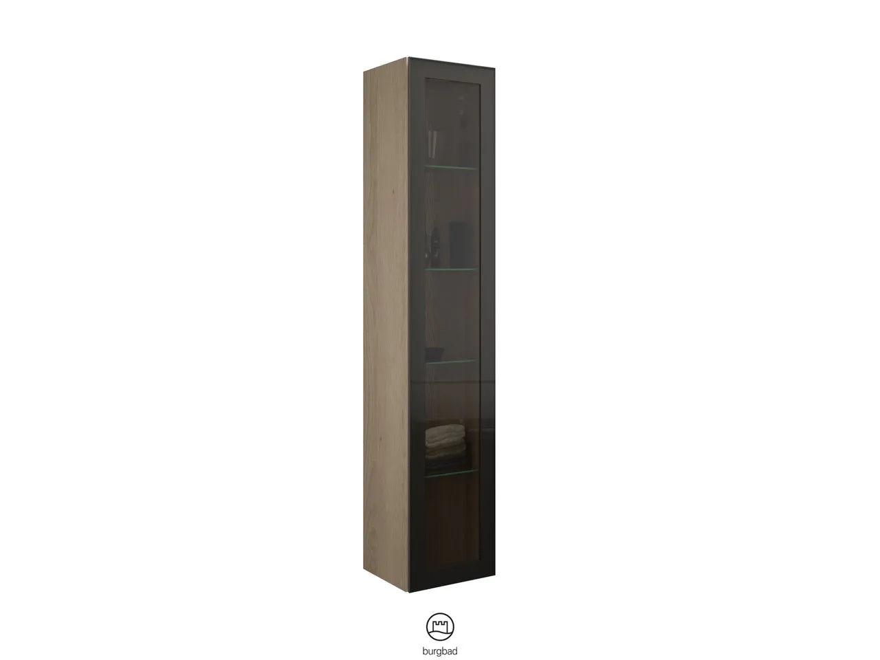 Hochschrank, 1 Alurahmentür mit Rauchglaseinsatz in Bronze;4 Glaseinlegeböden, Tiefe: 320 mm, Breite: 350 mm, Höhe: 1760 mm
