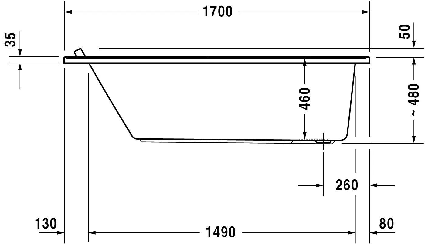 Duravit Whirlwanne „Starck“ rechteck 170 × 80 cm, Fußablauf