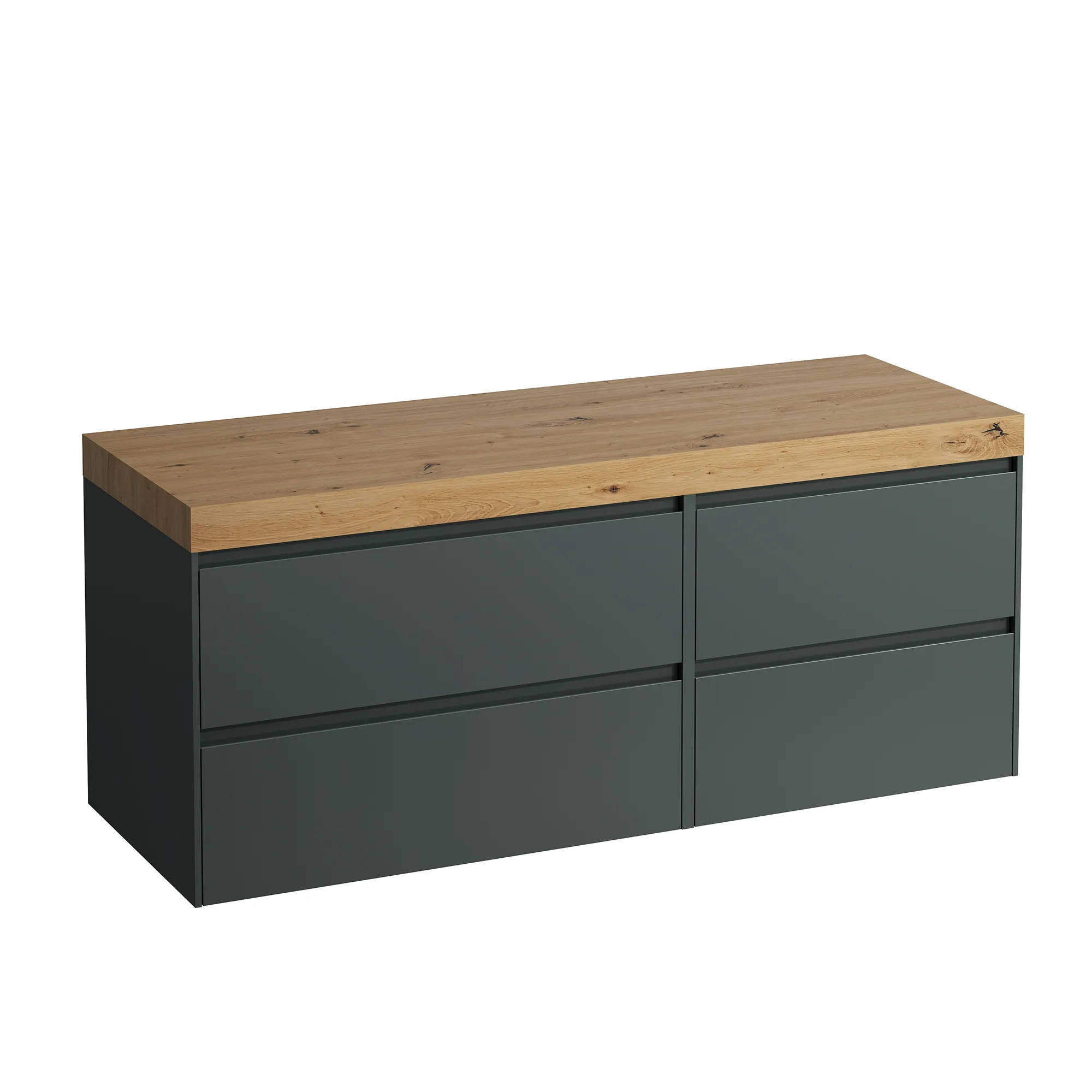 Waschtischunterbau+Waschtischplatte (MODULAR SYSTEM) LANI 495x1370x580 ohne Ausschnitt Abdeckplatte 65 mm (Farbe: .267 wildeiche), mit 4 Schubladen (800 mm links + 600 mm rechts) integrierter Griffleiste Vollauszug und Soft-Close weiß matt