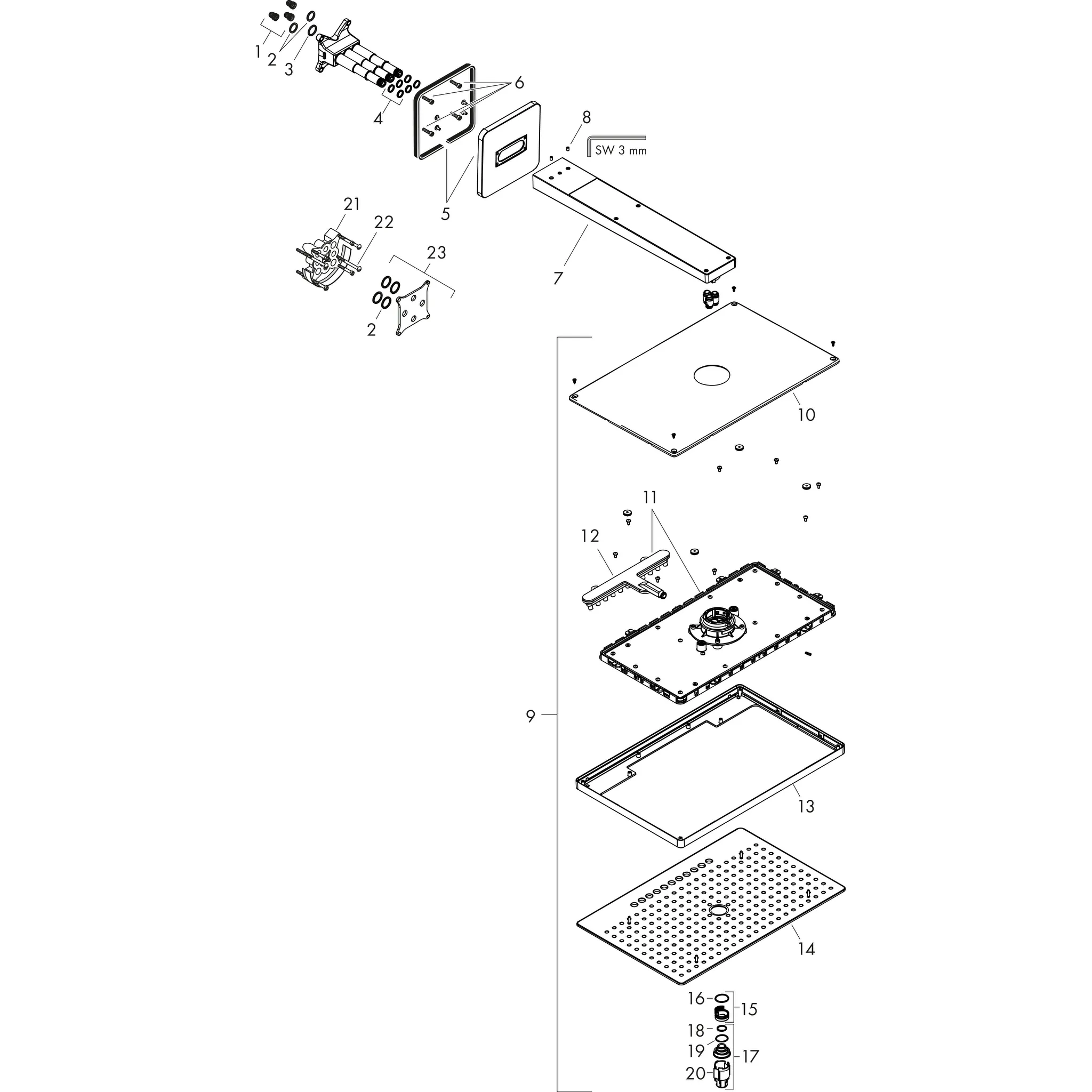 Hansgrohe AXOR ShowerSolutions Kopfbrause 460⁄300 2jet mit Brausearm und softsquare Rosette, Chrom Hansgrohe AXOR ShowerSolutions Kopfbrause 460⁄300 2jet mit Brausearm und softsquare Rosette, Chrom