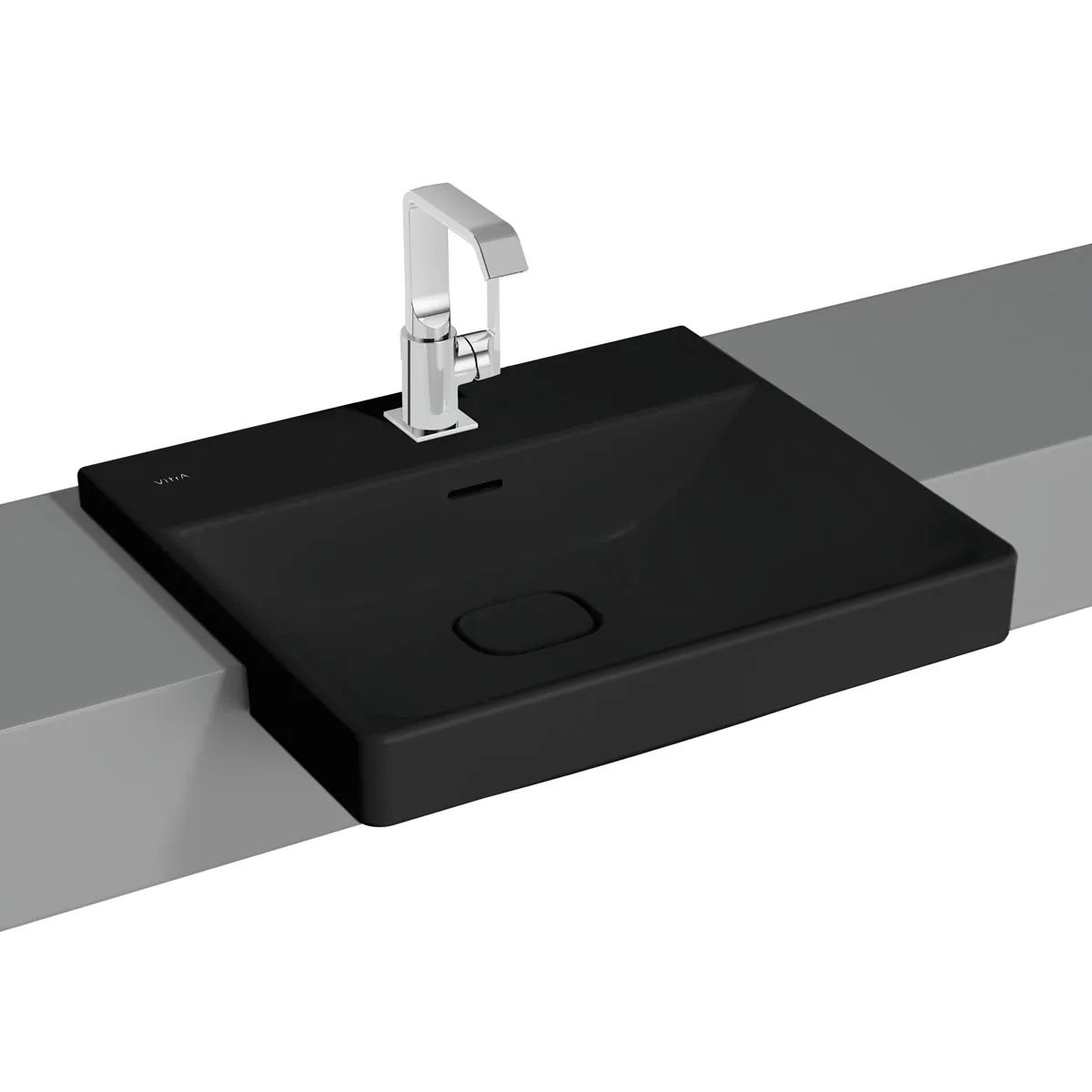 VitrA New Metropole Halbeinbauwaschtisch rechteckig 55 x 47 cm mit Hahnloch und Überlaufschlitz Schwarz Matt