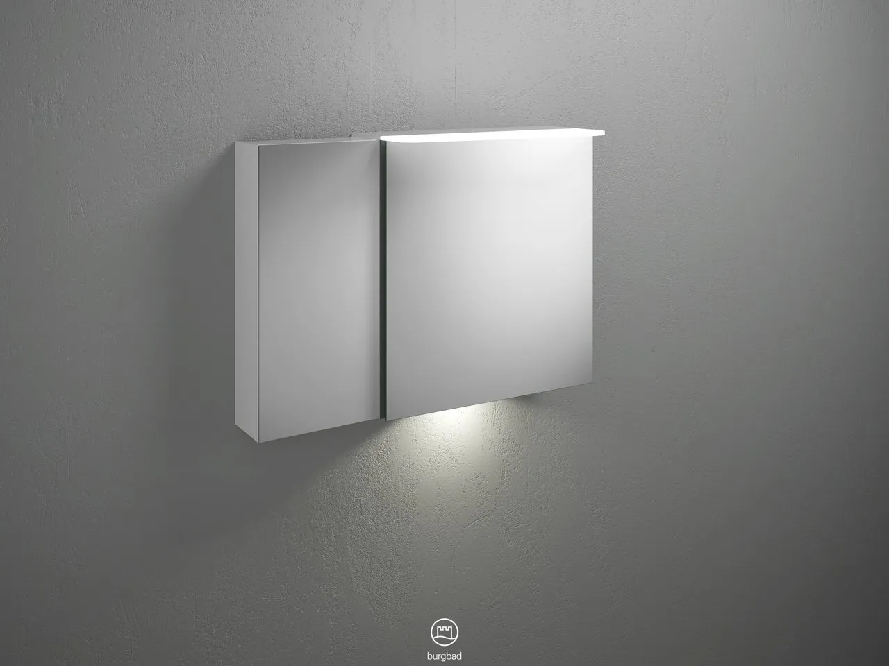 Burgbad Spiegelschrank Badu SFUB090, 310x900x665 mm, LED-Aufsatzleuchte 4200 K, Schalter-Steckdosenelement, Glaseinlegeböden