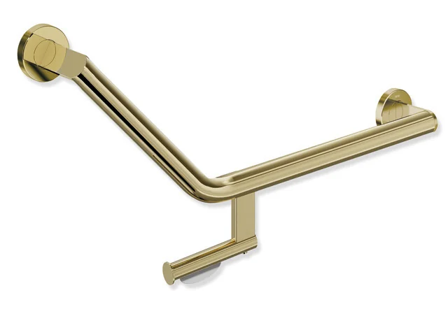 HEWI Winkelgriff mit Papierrollenhalter System 900, Edelstahl PVD, Achsmaße 620 mm und 283 mm, Winkel 135°, D: 32 mm, Ausführung rechts, HEWI Farbe CK