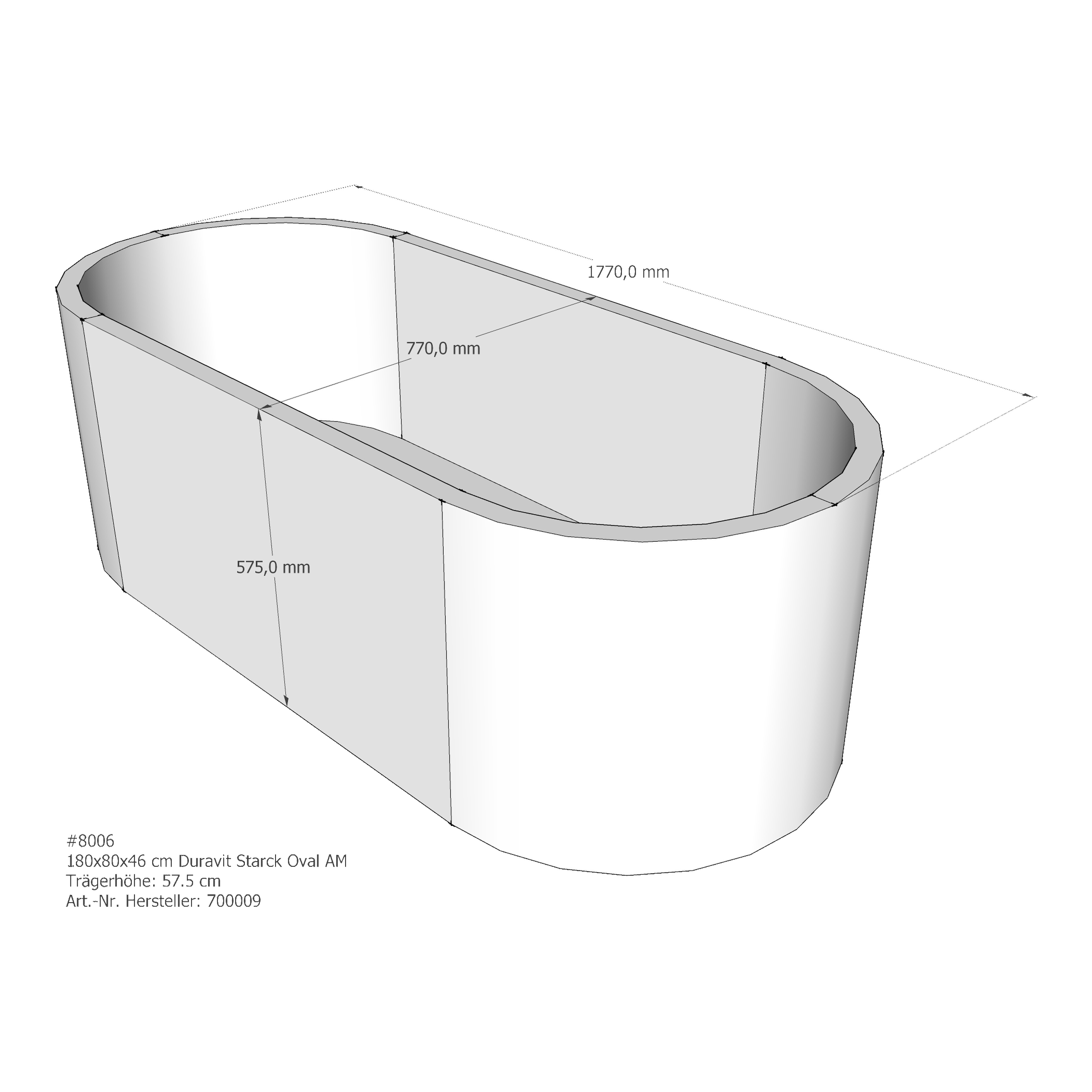 Badewannenträger für Duravit Starck 180 × 80 × 46 cm Badewannenträger für Duravit Starck 180 × 80 × 46 cm