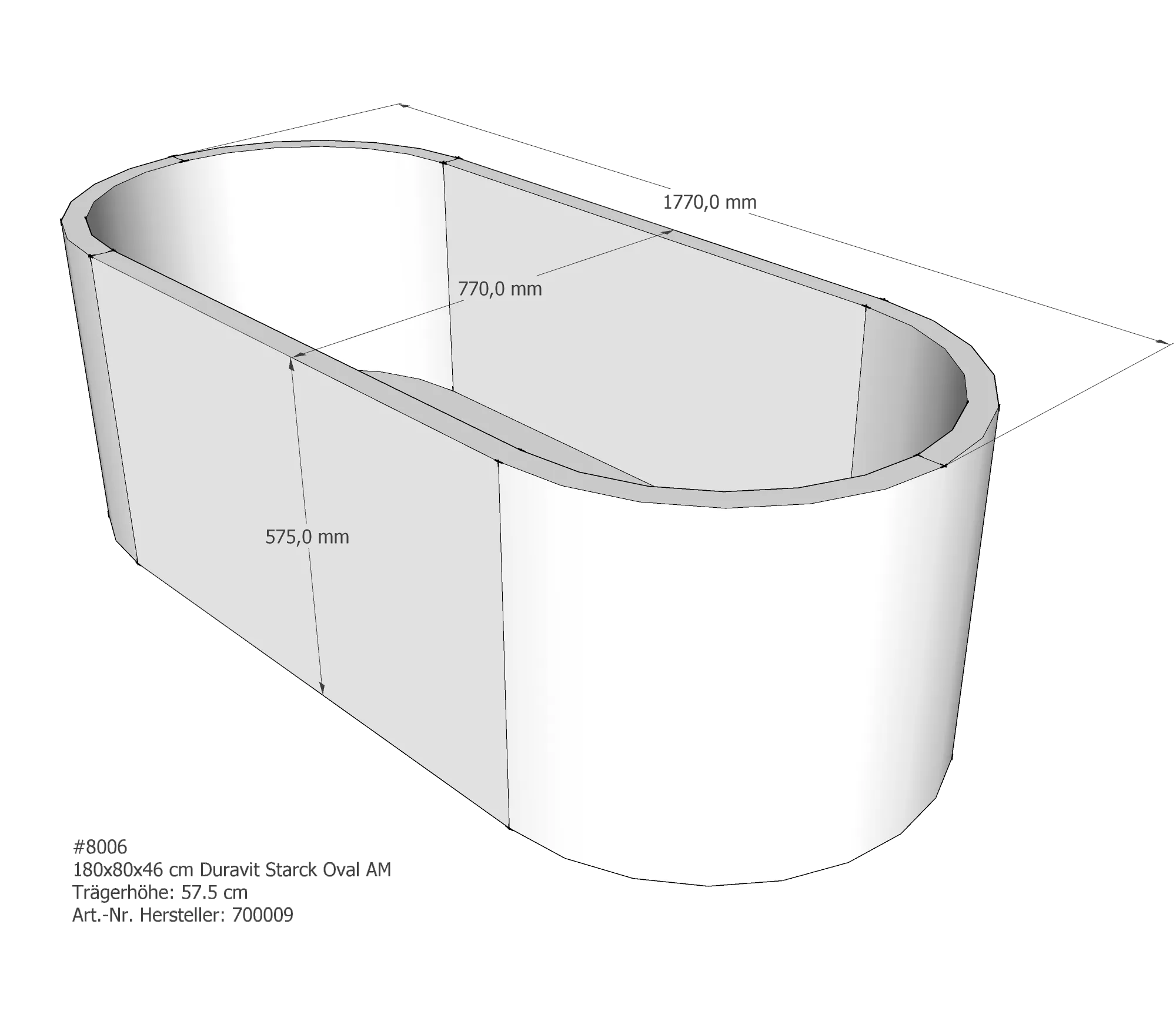 Badewannenträger für Duravit Starck 180 × 80 × 46 cm Badewannenträger für Duravit Starck 180 × 80 × 46 cm