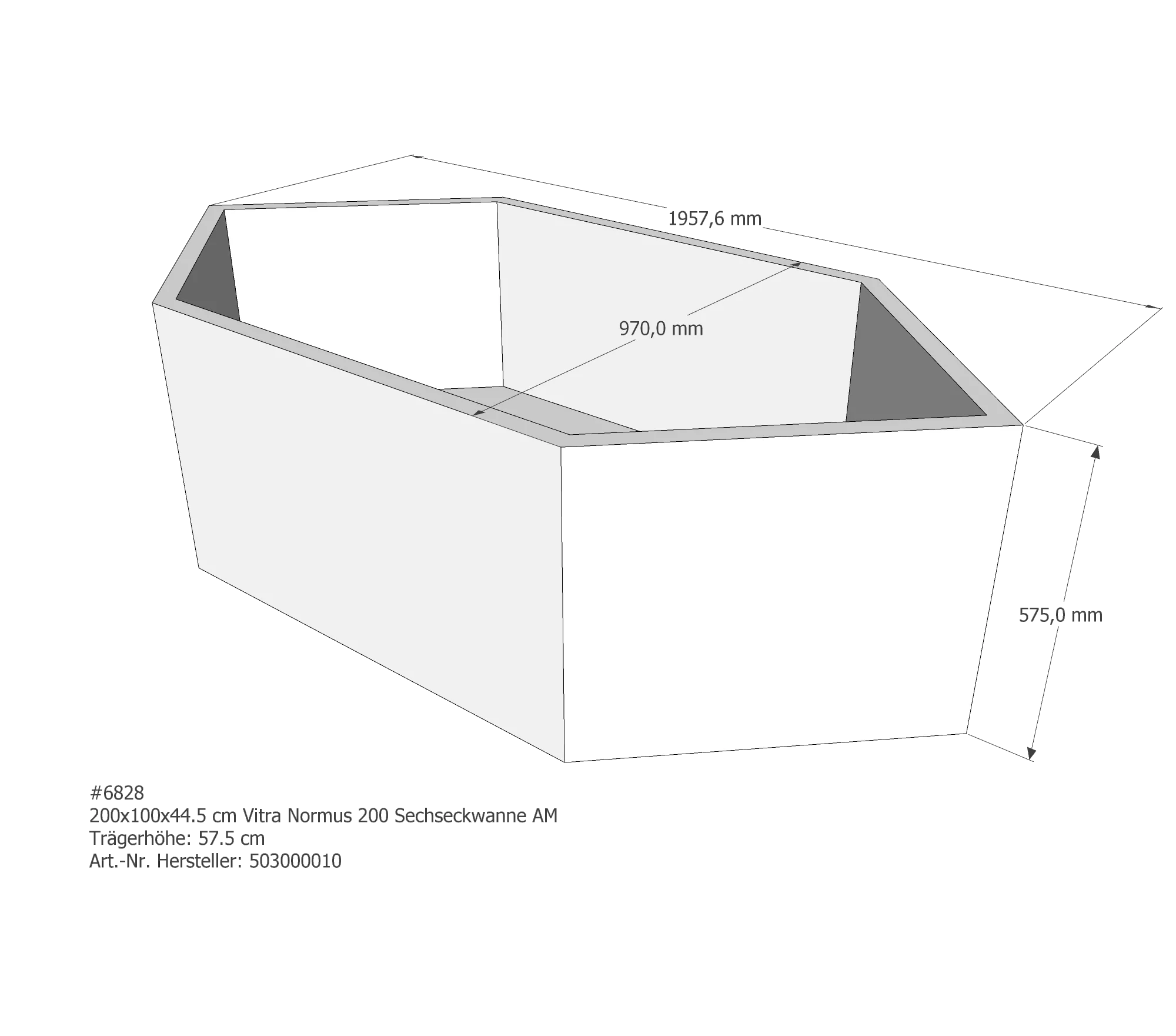 Badewannenträger für VitrA Normus 200 200 × 100 × 44,5 cm