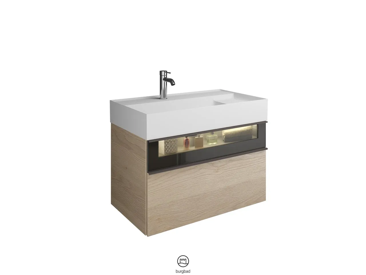 burgbad Yumo Mi-Waschtisch inkl. WTU (SFMX082), Mineralguss, 470x815x610, PG1