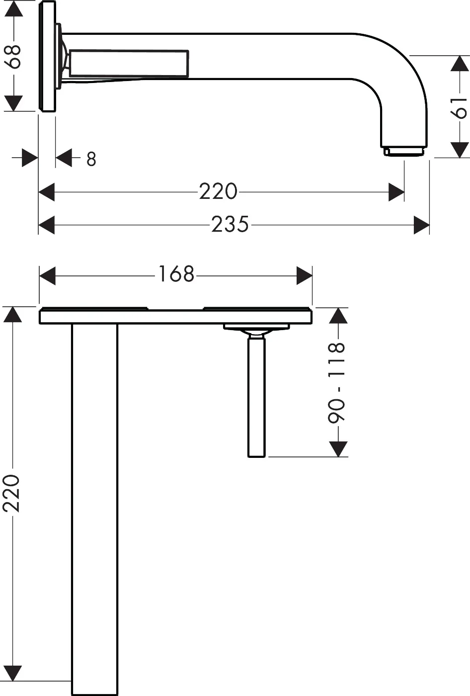 Waschtischmischer UP Axor Citterio F-Set langer Auslauf mit Platte chrom