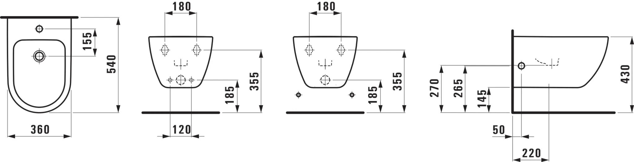 PRO X Wandbidet 830860 1 HL Anschl. innen 540x360x285 weiß PRO X Wandbidet 830860 1 HL Anschl. innen 540x360x285 weiß