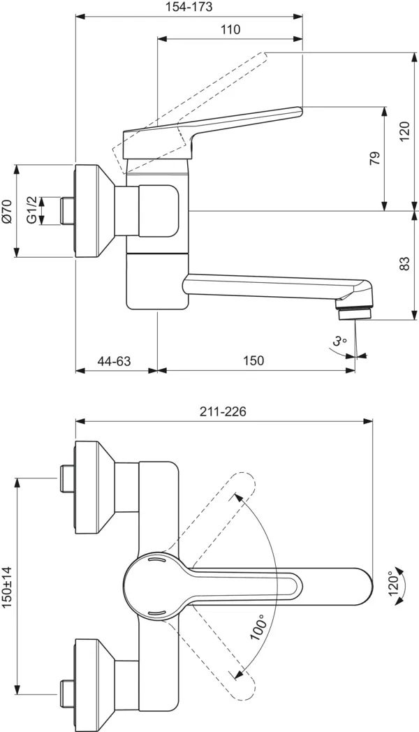 Wand-Waschtischarmatur Ceraplus 5l/min. Ausladung 150mm Chrom Wand-Waschtischarmatur Ceraplus 5l/min. Ausladung 150mm Chrom