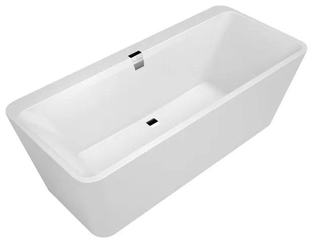 Villeroy & Boch Badewanne „Squaro Edge 12 Excellence“ freistehend rechteck 180 × 80 cm, Mittelablauf in Weiß Alpin