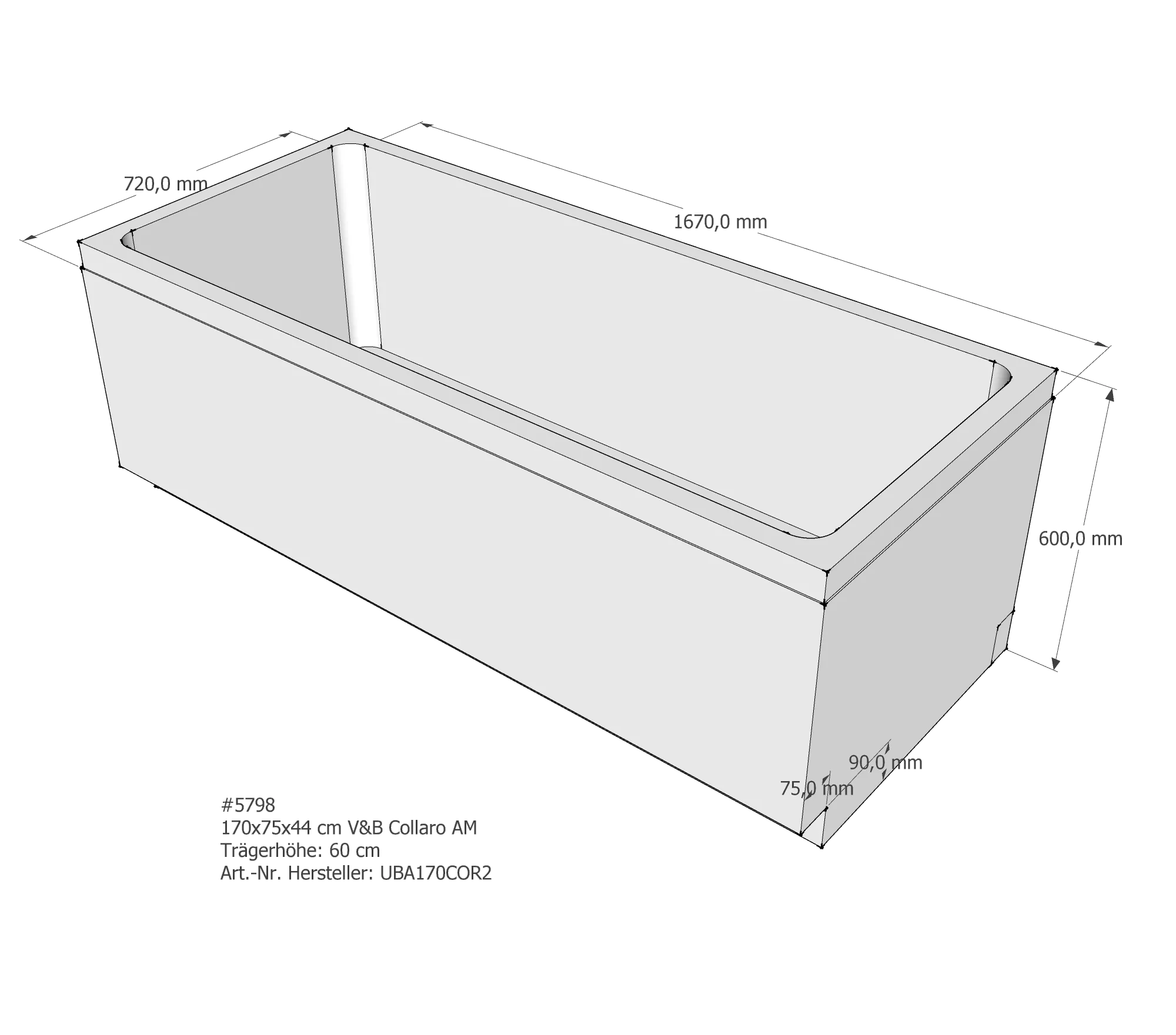 Badewannenträger für Villeroy & Boch Collaro 170 × 75 × 47 cm