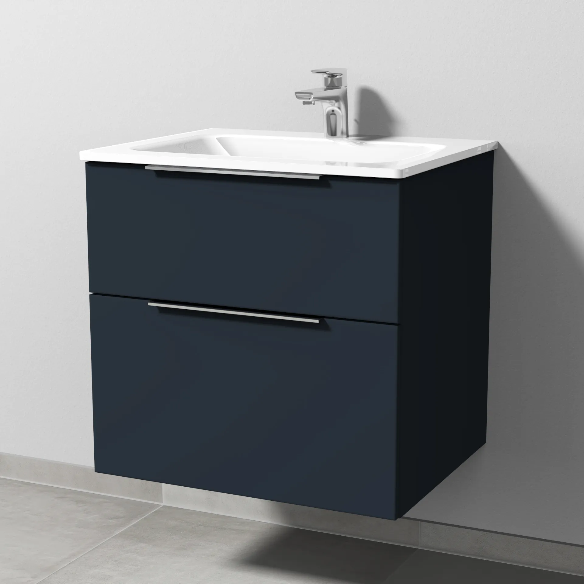 Glas-Waschtisch-Set mit Waschtischunterschrank „3way“ 60 × 48,7 × 58,2 cm in Marine (matt), mit Hahnlochbohrung