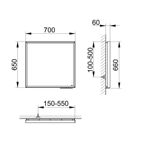 KEUCO ROYAL LUMOS Lichtspiegel 700x650mm schwarz-eloxiert