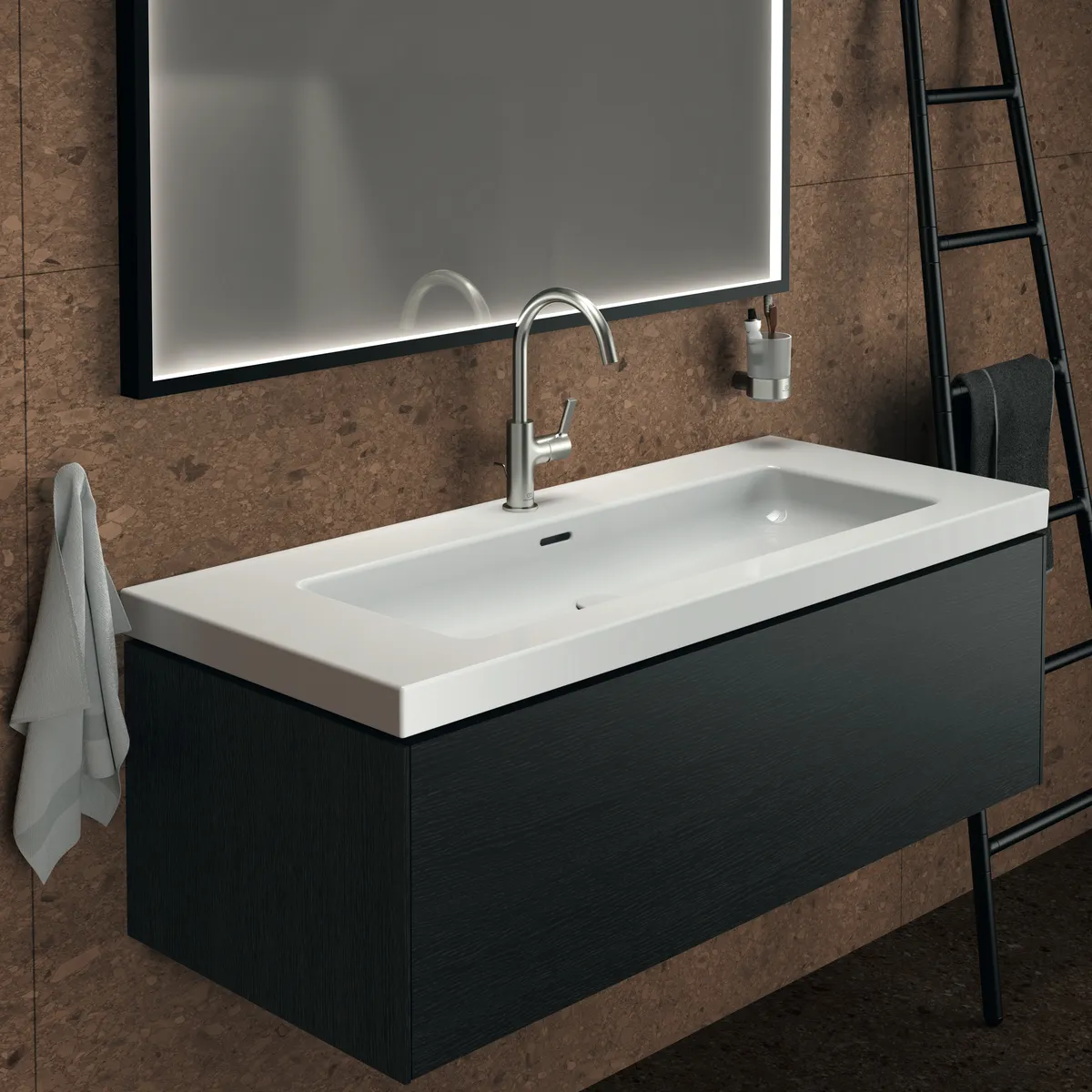 Ideal Standard Waschtischunterschrank „Conca“ 120 × 37 × 50,5 cm Eiche geflammt Furnier Ideal Standard Waschtischunterschrank „Conca“ 120 × 37 × 50,5 cm Eiche geflammt Furnier
